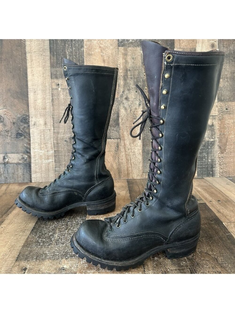 Wesco Vintage Tall Lace Up Logger Linesman Plain Toe Work Boots Mens 8 D